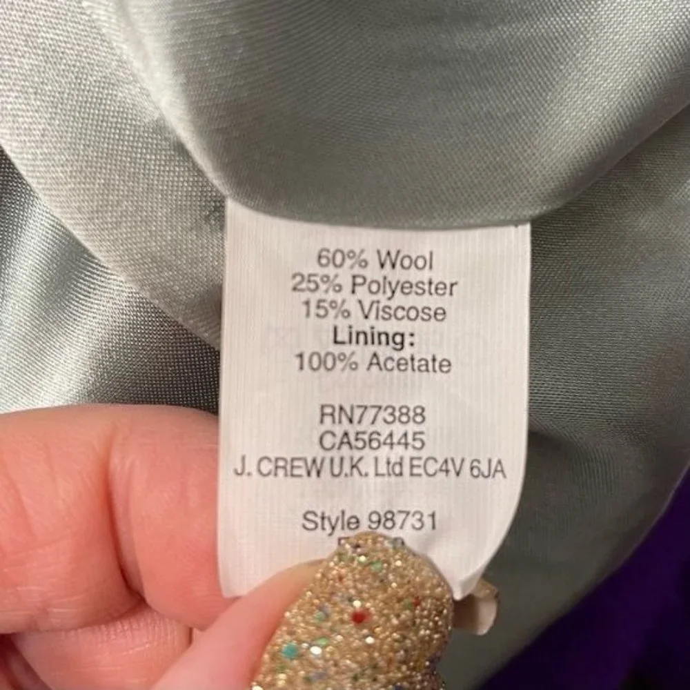 J. Crew Purple Wool Peacoat Classic Dress Coat 4 Small - Picture 10 of 10